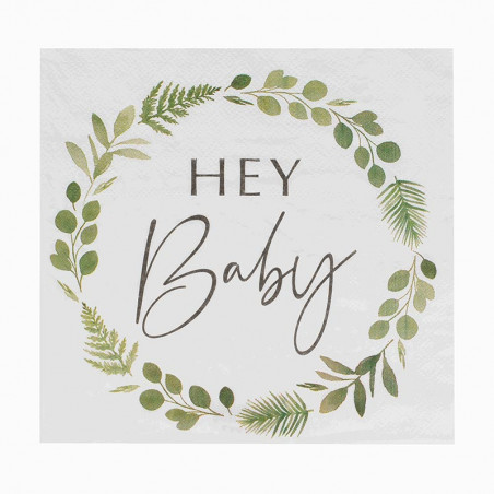 Serviettes en Papier Hey Baby - Thème Champêtre Baby Shower Eucalyptus