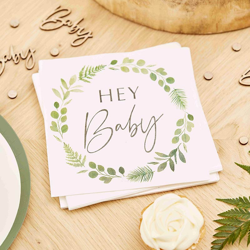 Serviettes en Papier Hey Baby - Thème Champêtre Baby Shower Eucalyptus