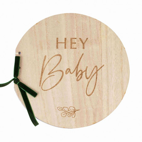 Livre d'or Hey Baby en Bois - Thème Champêtre Baby Shower Eucalyptus