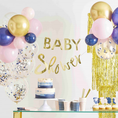 Grandes Assiettes Body - Baby Shower Gender Reveal Bleu Marine et Rose Poudré