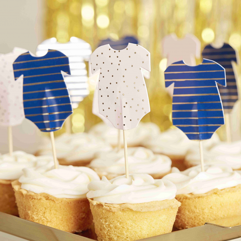 Piques Cup Cakes Forme Body De Bebe Baby Shower Gender Reveal Bleu Rose