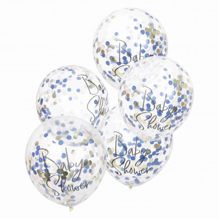 Ballons Confettis Baby Shower Bleu Marine et Rose Poudré