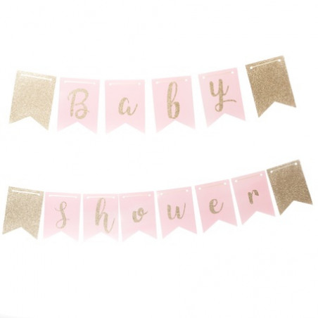 Banderole Baby Shower Rose Glitter Doré - Décoration