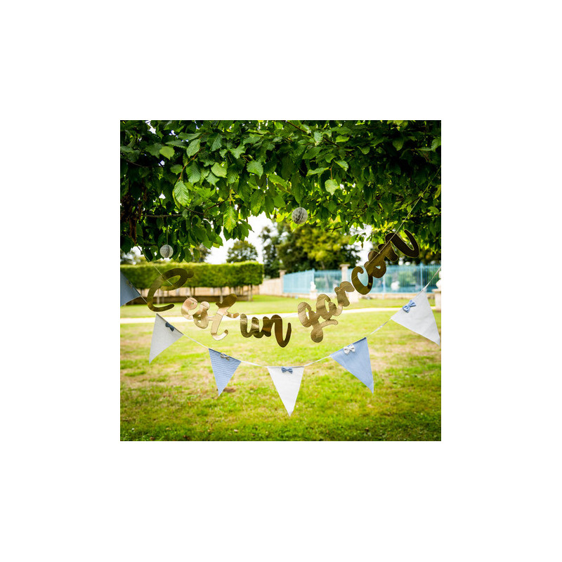 Banderole "C'est un garçon " dorée - Décoration Bébé Shower Naissance