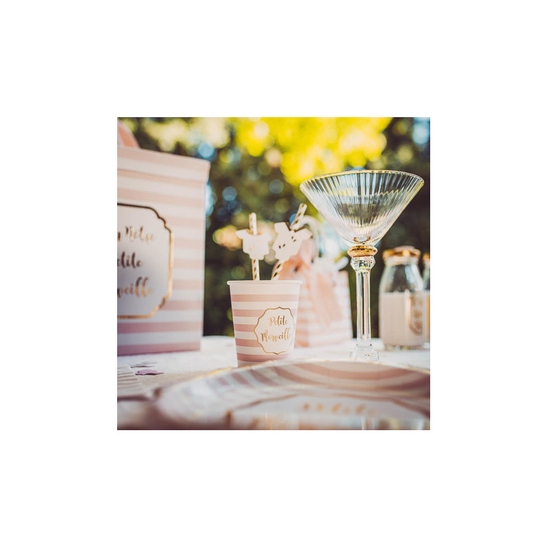 Serviettes en Papier - Petite Merveille Rose et Doré à Rayures