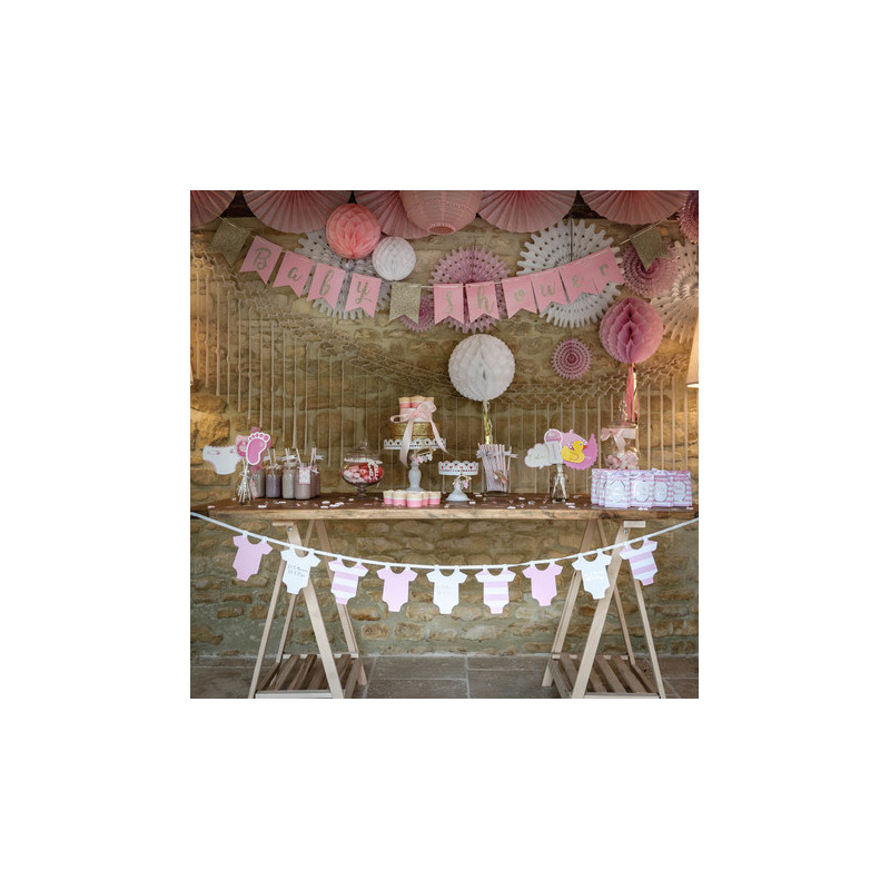 Banderole Fanions Body Bébé Rose et Doré - Décoration