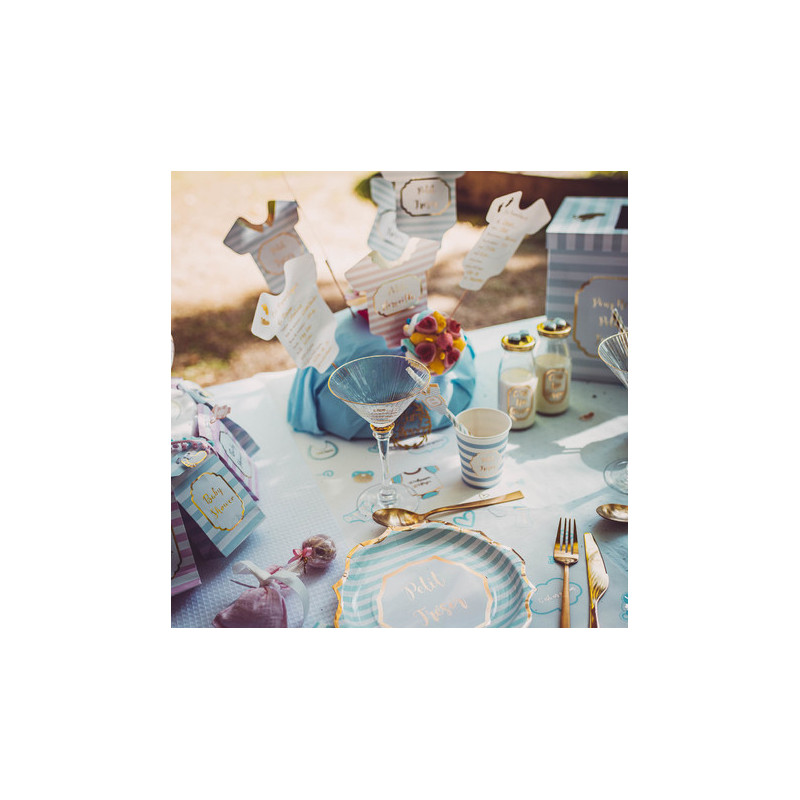 Grandes Assiettes Petit Trésor A Rayures Bleu et Doré