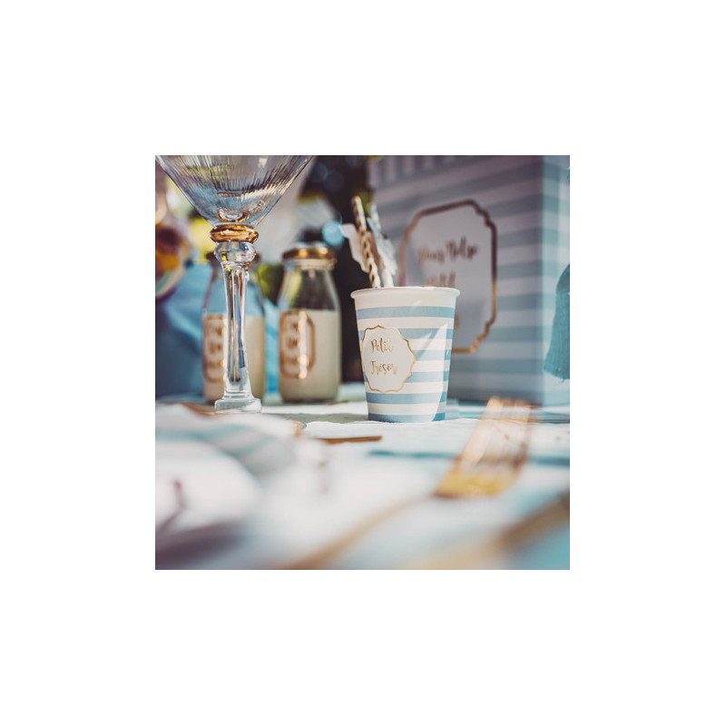 Grandes Assiettes Petit Trésor A Rayures Bleu et Doré