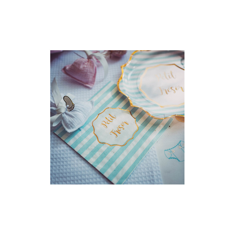 Grandes Assiettes Petit Trésor A Rayures Bleu et Doré