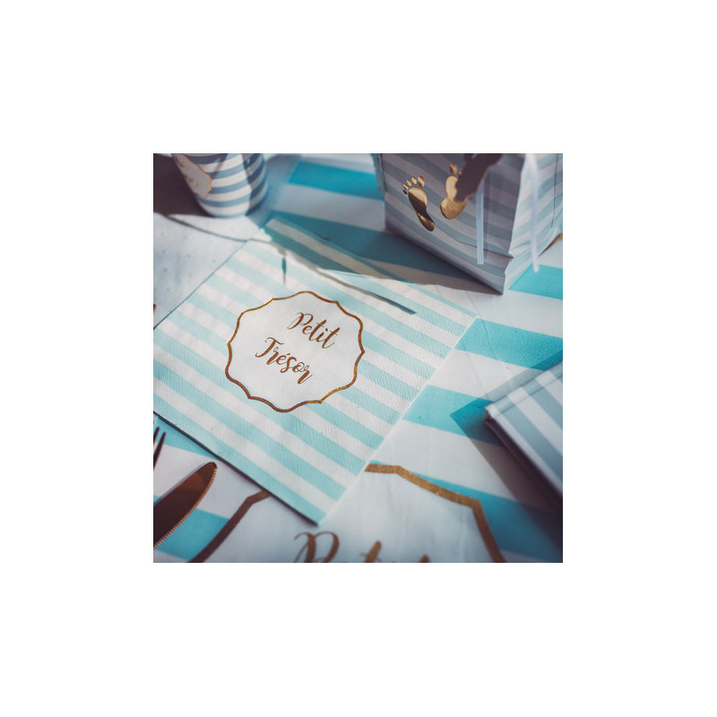 Grandes Assiettes Petit Trésor A Rayures Bleu et Doré