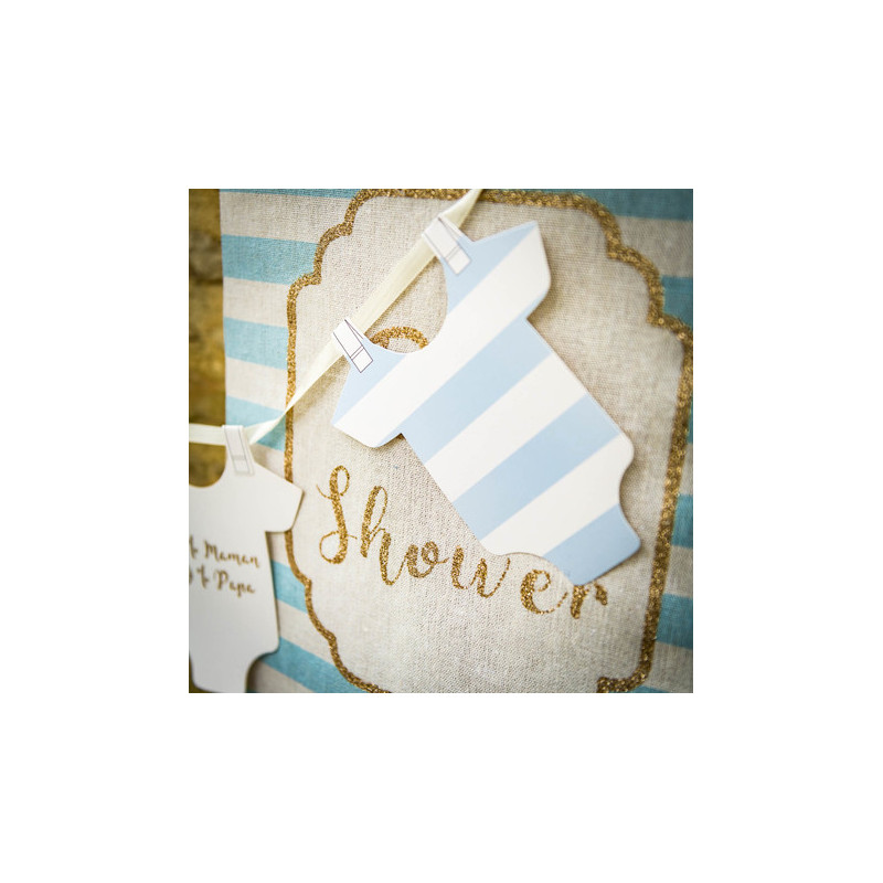Banderole Fanions Body Bébé Bleu et Doré - Décoration