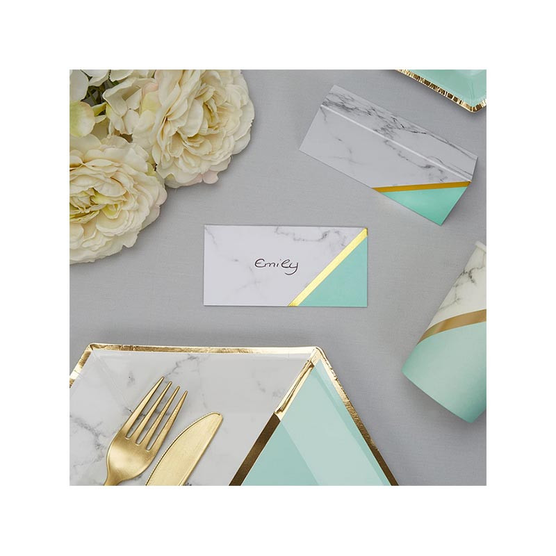 10 Marque-place Table - Effet Marbre Mint et doré