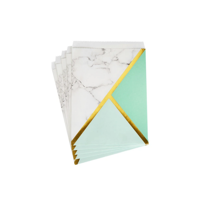 25 Sachets Cadeaux en Papier Candy Bar- Effet Marbre Mint et doré
