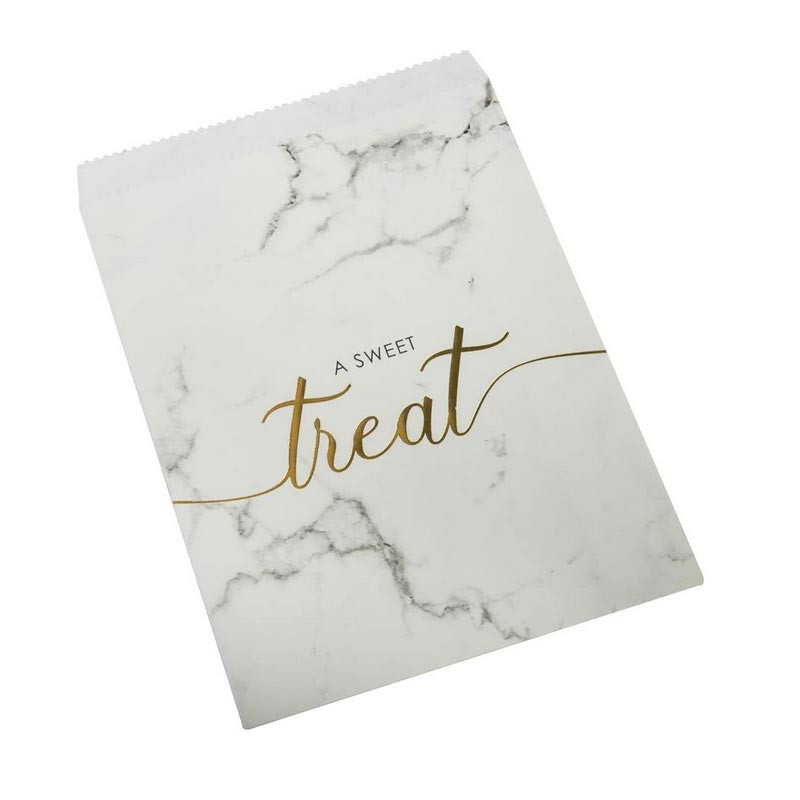 25 Sachets Cadeaux en Papier Candy Bar- Effet Marbre Noir Blanc et doré