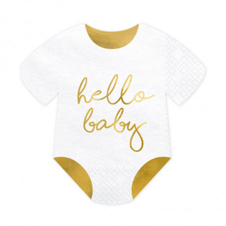 Serviettes Body Hello Baby Blanc et Doré Brillant - Décorations de table