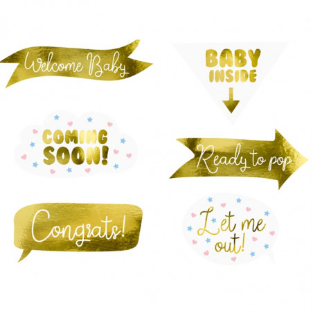 Kit Photobooth Baby Shower Gender Reveal - 6 panneaux accessoires Photobooth - Fille ou Garçon