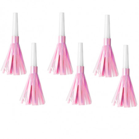 6 Sifflets Trompettes Rose Effet Holographique - Accessoires Anniversaire pour Enfants 6 Sifflets Trompettes Rose Effet Holographique - Accessoires Anniversaire pour Enfants