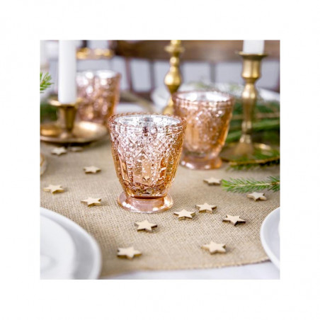 4 Bougeoirs en verre effet miroir rose gold cuivré - Décoration de table