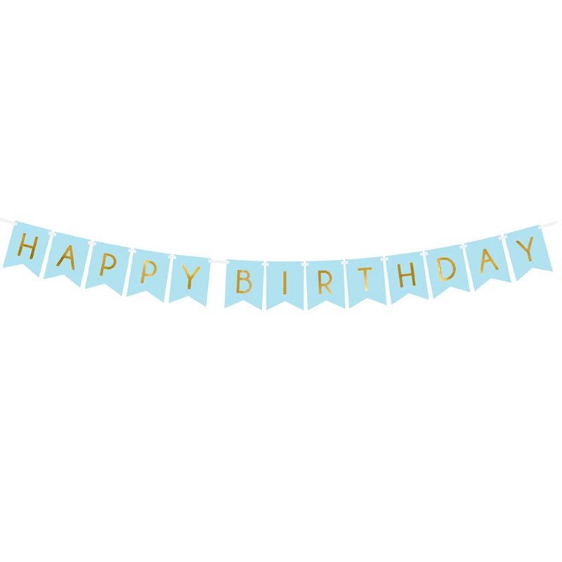 Banderole Happy Birthday Anniversaire Bleu Clair Et Dore Decoration Banderole Happy Birthday Anniversaire Bleu Clair Et Dore Decoration