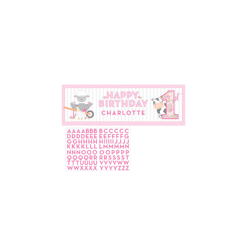 Banderole Decoration Premier Anniversaire Bebe Rose Gris Ferme