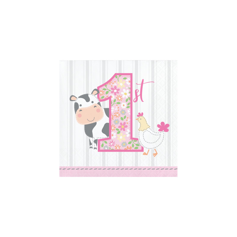 Serviettes Cocktail en Papier Anniversaire Bébé Fille Mouton