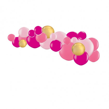 Guirlande de Ballons Organiques Rose Framboise et Doré Chromé