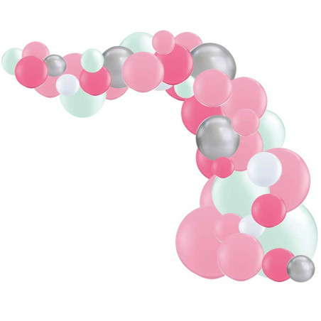 Arche de Ballons Organiques Rose Mint et Argent