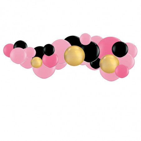 Kit Guirlande de Ballons Organiques - Modèle Minnie Rose Noir Doré