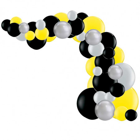 Kit Arche de Ballons Organique - Modèle Noir Jaune Argent