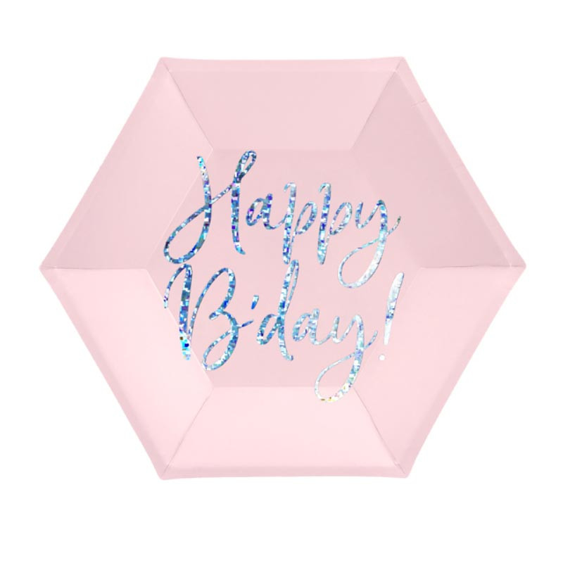 Petites Assiettes Happy Birthday Rose Poudré glitter argent