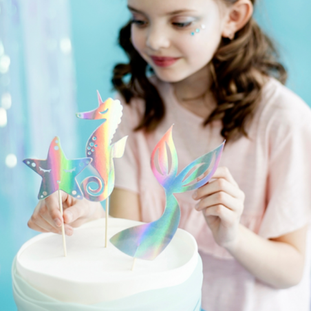 Piques pour Gâteau Anniversaire Sirène Holographiques - Anniversaire pour enfants