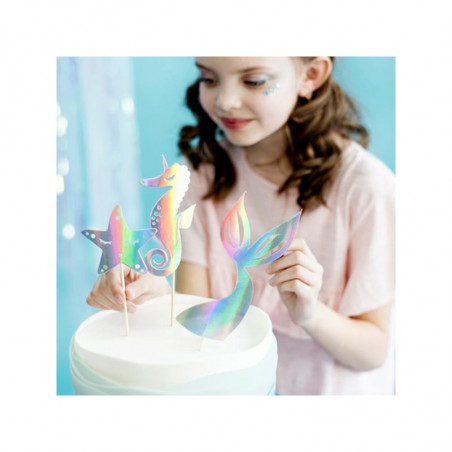 Piques pour Gâteau Anniversaire Sirène Holographiques - Anniversaire pour enfants