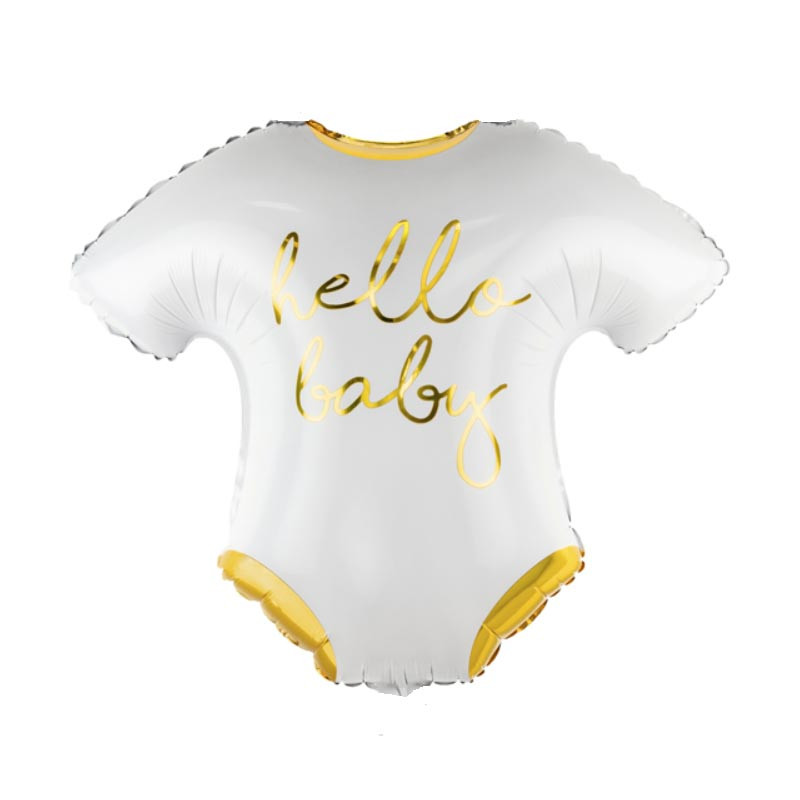 Ballon Alu Body Hello Baby Blanc et Doré Brillant - Décorations Baby Shower
