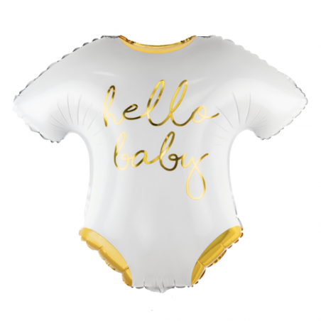 Ballon Alu Body Hello Baby Blanc et Doré Brillant - Décorations Baby Shower