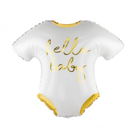 Ballon Alu Body Hello Baby Blanc et Doré Brillant - Décorations Baby Shower