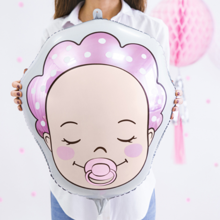 Grand ballon bébé fille avec tétine rose - Décoration baby shower