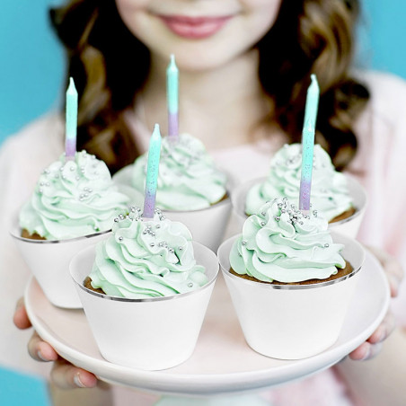 12 bougies vert mint à pois blanc - Fête