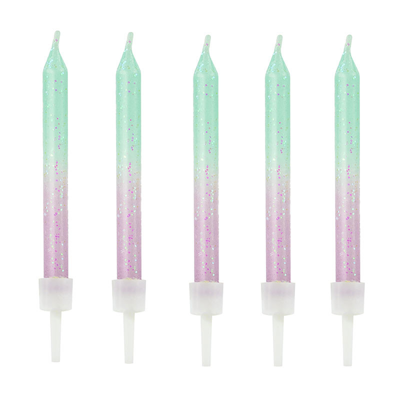 12 bougies vert mint à pois blanc - Fête