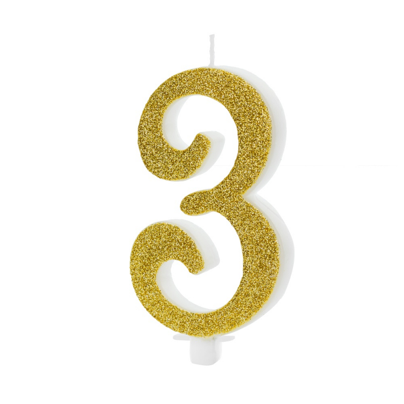 Bougie Glitter Troisieme Anniversaire Bebe Chiffre 3 Trois Dore