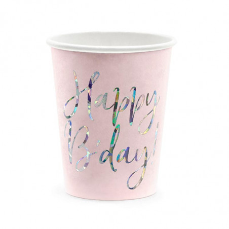 Gobelets Happy Birthday Rose Poudré glitter argent