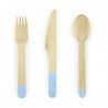 18 Couverts en Bois Bleu Pastel Vaisselle Jetable de Fête