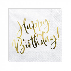 Serviettes En Papier Brillant Happy Birthday Anniversaire Dore