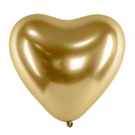 Ballon Chromé Coeur Doré à l'unité - Latex Fête