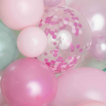 5 Ballons Transparent Latex Confettis Rose