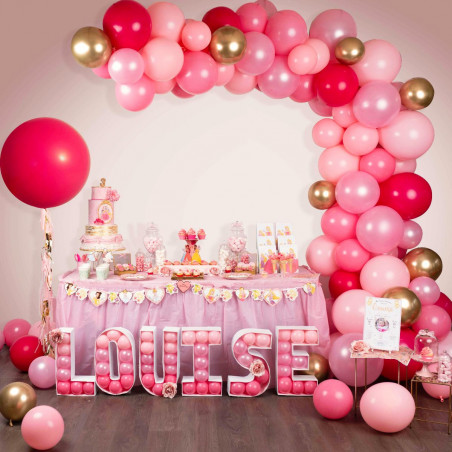 Arche de Ballons Organiques Rose Framboise et Doré Chromé