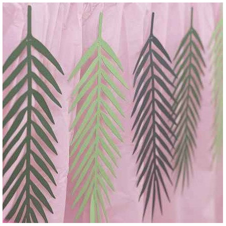 6 Décorations Feuilles Jungle En Papier Vert Foncé Décorations