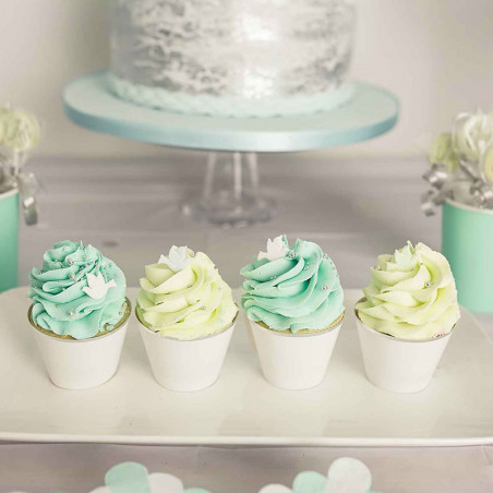 6 Contours à Cup Cakes Blanc et Argent