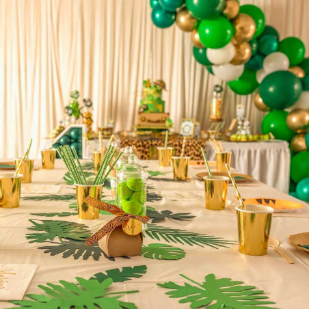 6 Décorations Feuilles Jungle En Papier Vert Foncé Décorations