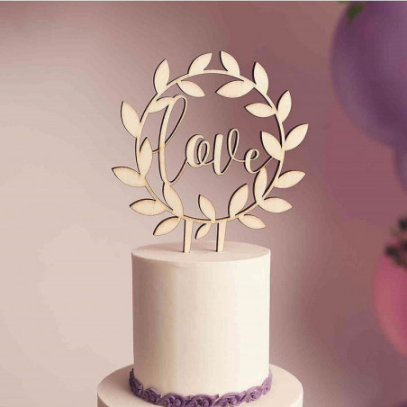 Topper Gâteau Pique en Bois Love