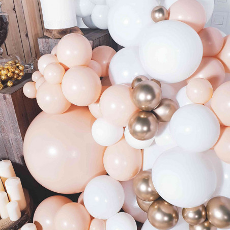 Kit Arche de Ballons Organiques : Pêche Blanc nacré et Doré Chromé